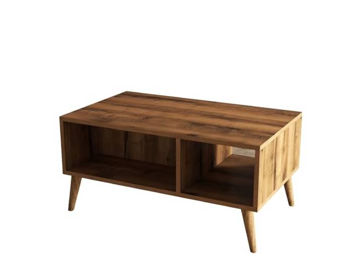Hanah Home Skandinavischer 2-stöckiger Couchtisch, Walnuss & Hutfarbe, 90 x 54 x 41,6 cm 100% melaminbeschichtet, Holzbeine, Wandbefestigung