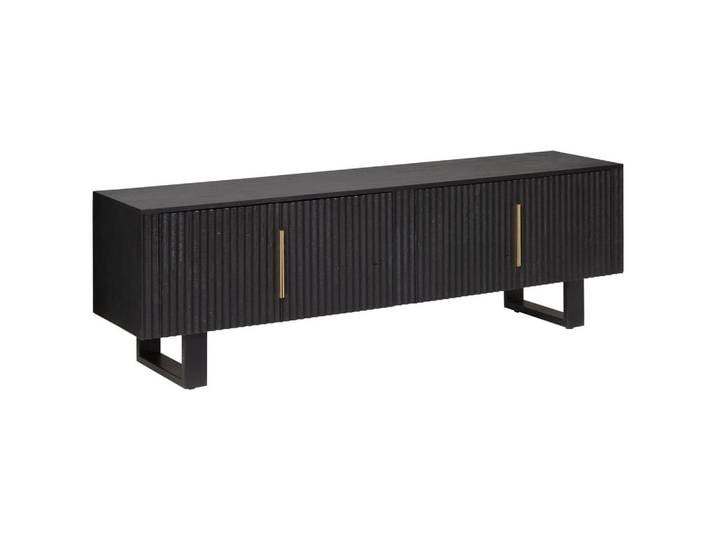 Livetastic Lowboard, Schwarz, Gold, Metall, Akazie, massiv, 180x55x40 cm, Holzmöbel, Kleinmöbel Holz, Holzkommoden, Lowboards Holz