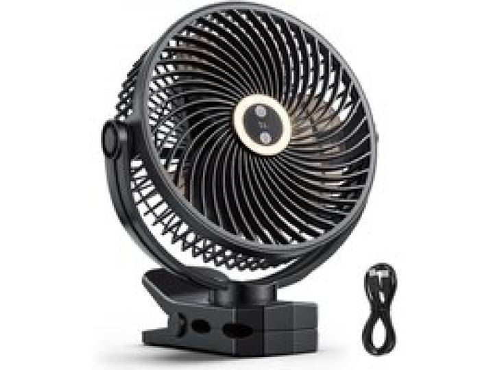 VEVOR Ventilateur à Pince Portable avec Éclairage LED, Ventilateur Rechargeable par USB, 3 Vitesses et Mode Cyclique pour Bureau, Camping, Tapis de Course et Voiturette de Golf, Commande Tactile, Noir