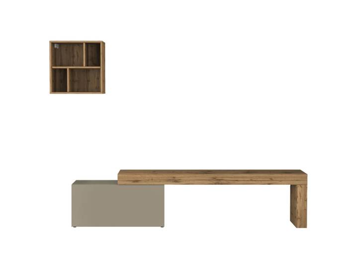 Ensemble meuble tv 180/260 cm effet bois taupe mat et chêne