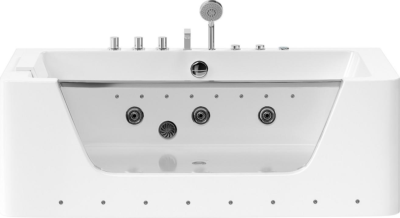 Whirlpool-Badewanne halb freistehend mit LED-Beleuchtung - Weiß - DYONA