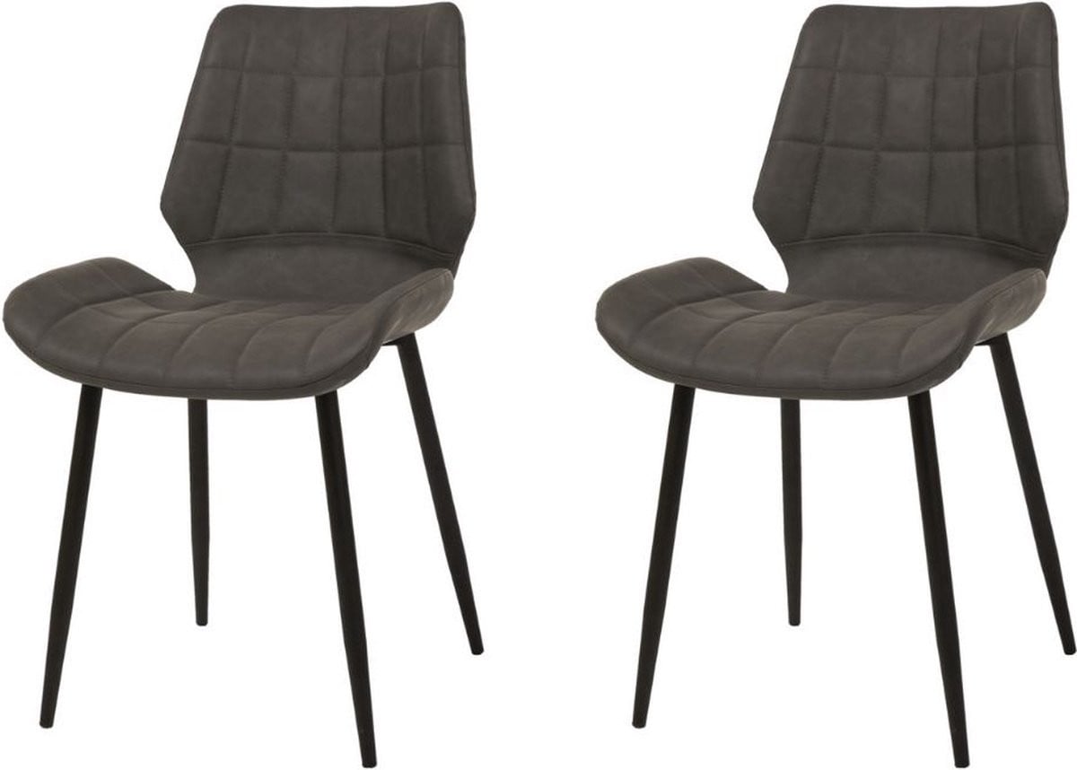 WAYS. Eetkamerstoelen met matstof en metalen poten, Antraciet, 2 stuks
