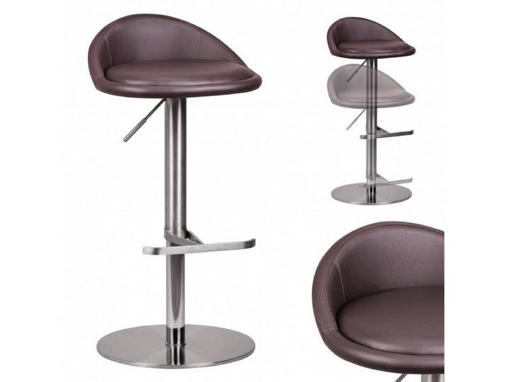 lovingHome® Barhocker Design Tresenstuhl Barstuhl Barhocker Edelstahl Kunstleder Braun (1 Stück), Gepolsterte Sitzfläche, Design Fußablage
