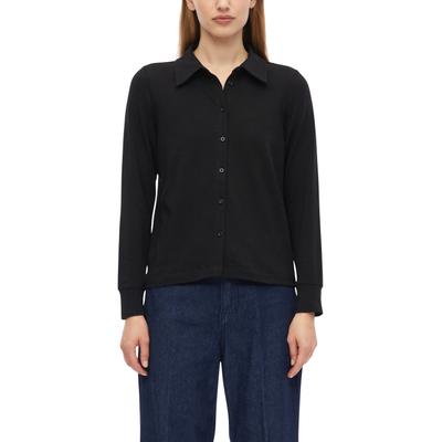 Hemdbluse S.OLIVER, Damen, Gr. 36, schwarz, Jersey, Obermaterial: 95% Baumwolle, 5% Elasthan, unifarben, normal hüftlang, angesetztes Bündchen, Blusen Hemdbluse, Angesetzte, elastische Bündchen an Ärmeln