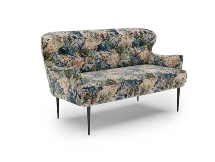 CAVADORE Amba Canapé de Cuisine 2 Places Banc Tendance pour Cuisine ou Salle à Manger / 153 x 97 x 87 cm/Jacquard Tissage Plat : Motif Floral Olive