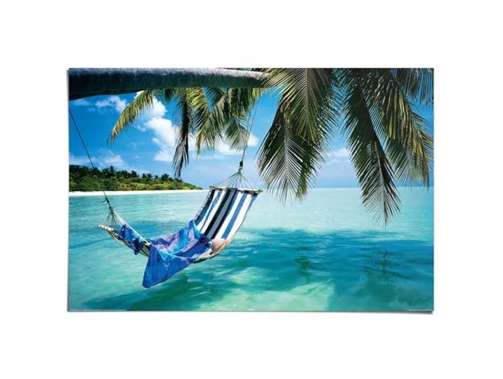 REINDERS Poster, Hängematte am Strand, Schlafzimmer, Poster, Wanddeko, Room Decor, Bilderdruckpapier, Blau, 61 x 91,5