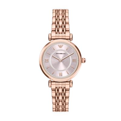Quarzuhr EMPORIO ARMANI, rosa (roségoldfarben, pink, pink), Armbanduhren, Damen, roségoldfarben, Quarzuhr, Armbanduhr, Damenuhr, Edelstahlarmband, analog, Glassteine