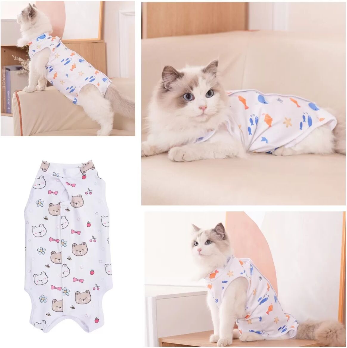 INF Katzen-Erholungsanzug kompatibel mit Polyester Nach-OP-Umkleidung mit verstellbarem Klettverschluss, Anti-Lecken Bedruckter XL