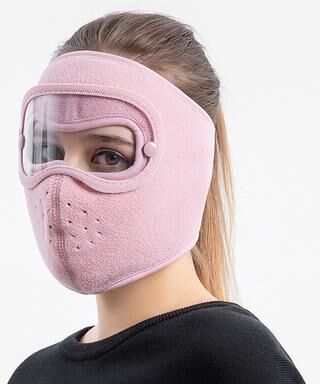 Perfect Picks Market Winter Windproof Full Face Mask With Anti Dust Shield And Anti Fog Goggles For Cycling & Skiing pink