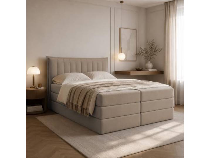 EURO-MOEBEL Boxspringbett Luna Plus Bett mit Taschenfederkern und Bonellfederkernmatratze (Cappuccino - Itaka 48, 160 x 200)