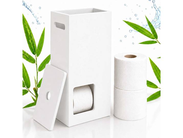 Relaxdays Toilettenpapierhalter Weiß für 8 Rollen Mdf, Holzwerkstoff, 25x50x14 cm, Badezimmer, WC Ausstattung, WC-Rollenhalter