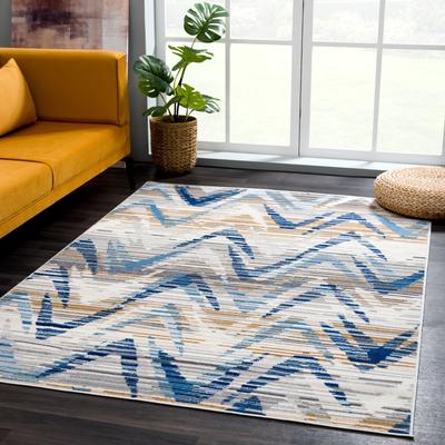 Abani Rugs Abani Dune Contemporary Chevron Blue and Grey Indoor Area Rug