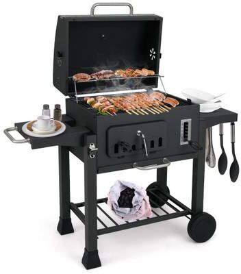 Costway 24-Inch Barrel Charcoal Grill with 2 Folding Side Tables and 544 sq.in Cooking Area