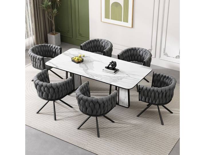 Chaise pivotante - TRUXEN8 - Velours - Ensemble de 6 - Gris - Design moderne