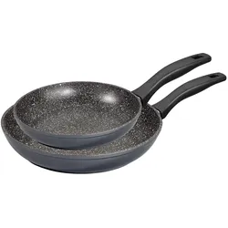 Stoneline Pfannenset 2 teilig, 20/26 cm, Antihaft beschichtete Pfanne mit echten Steinpartikeln, Pfanne Induktion und backofengeeignet, grau, zum Öl und Fett freiem Braten
