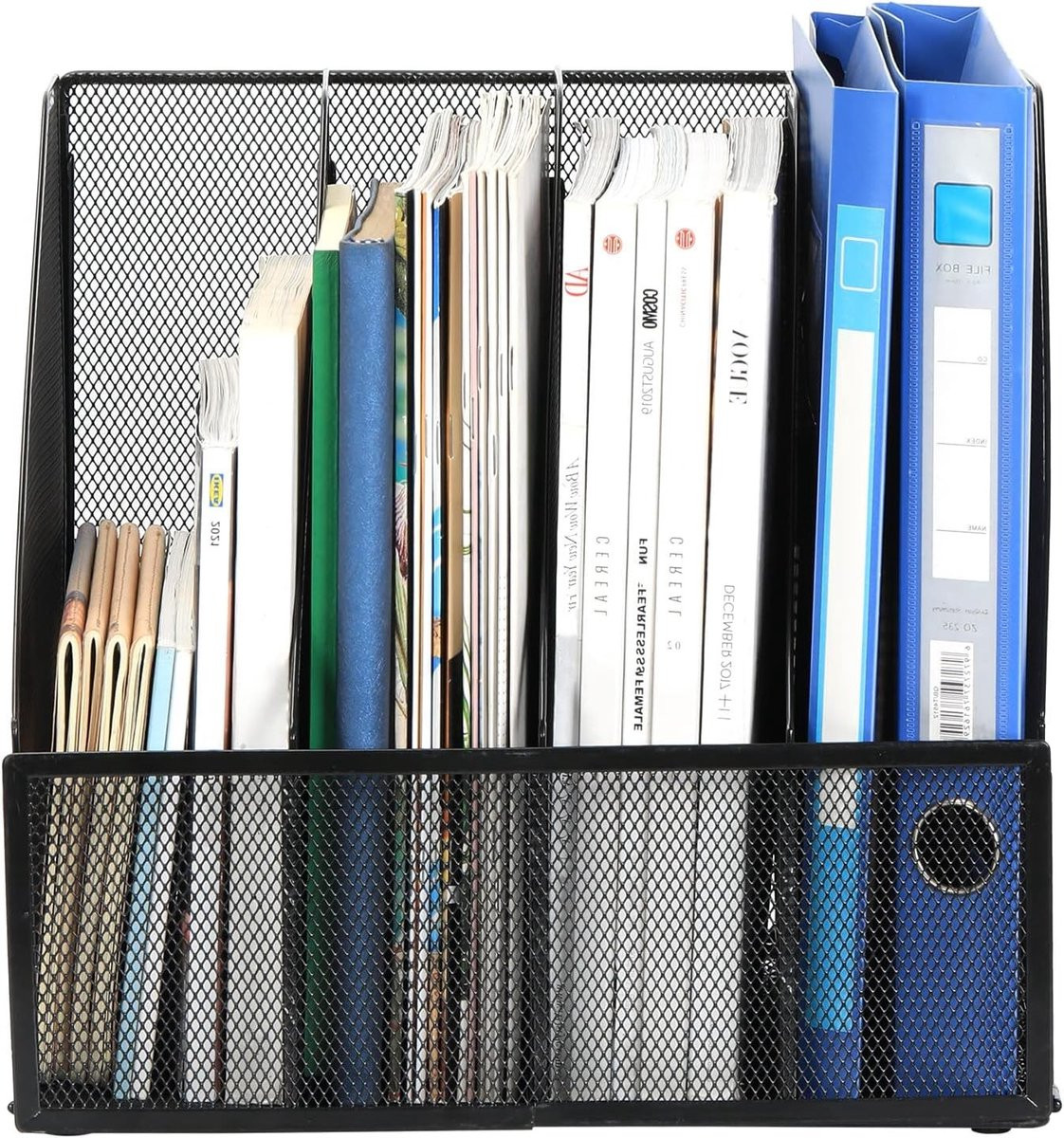 Zwarte metalen A4 tijdschriftenhouder voor kantoororganisatie