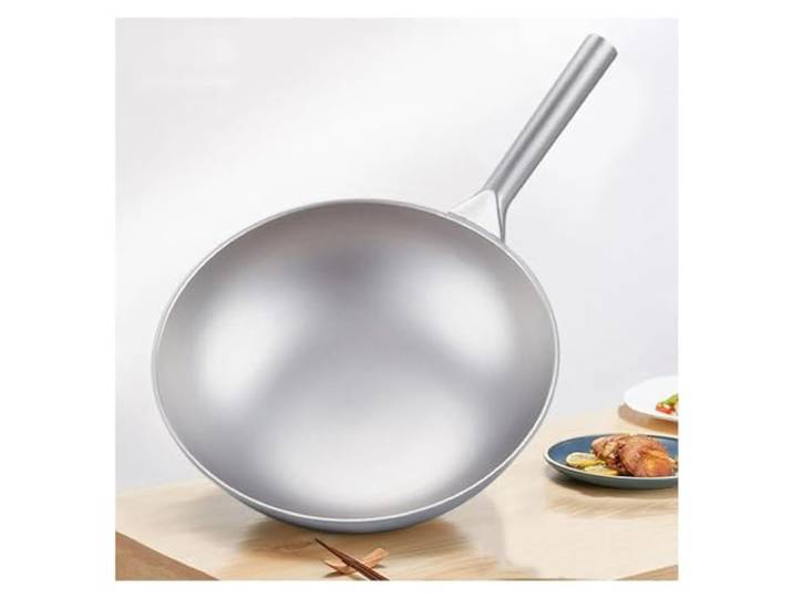 Wok Aus Reinem Titan, Unbeschichtete Antihaftpfanne Bratpfanne Haushalt Rundboden Titan Topf Gasherd Geschenk(30cm)