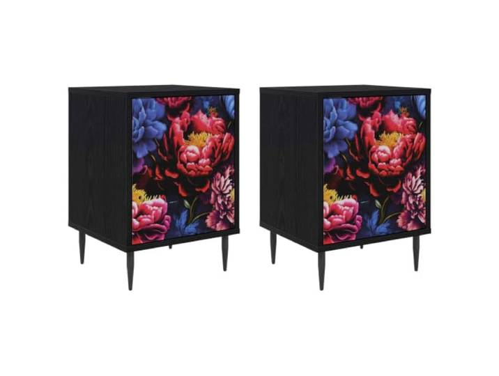LMTYOENFG Nachttisch 2er Set KIEL Schwarz Eichen-Optik 36x33x51 cm Dekoratives 2er Set für das Schlafzimmer mit erhöhten Füßen, 2 Türen und pflegeleichter Oberfläche in Eichen-Optik.