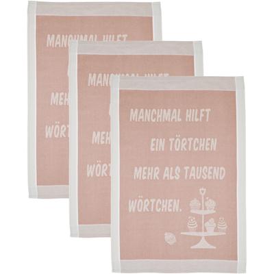 Geschirrtuch ROSS "Manchmal hilft ein Törtchen mehr als tausend Wörtchen", rosa (rosa, grau), B:50cm L:70cm, 100% Baumwolle, Geschirrtücher, Geschirrtuch, Sprüchetuch, aus 100% Baumwolle