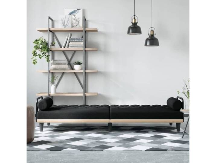 Mothinessto Canapé-lit avec accoudoirs noir tissu LY-2083