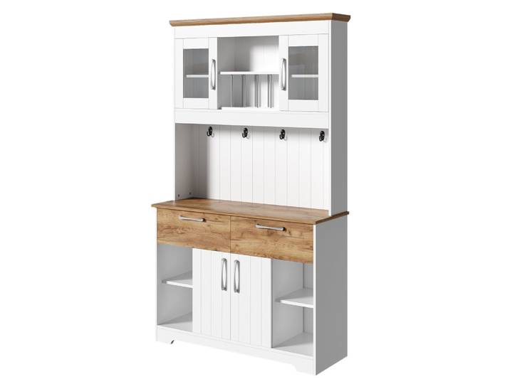 Vaisselier de cusisine blanc effet bois avec vitrines, tiroirs,crochet