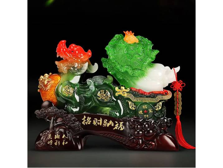Ornements Pixiu porte-bonheur, décoration en jade en forme de chou, décoration de bureau, table, salon, armoire à vin