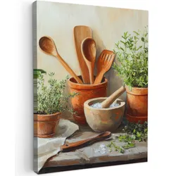 LEINWANDBILD Töpfe - Kräuter - Holz Room Decor 30x40 cm