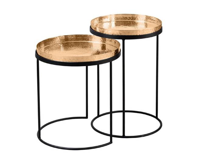 Licht-Erlebnisse Beistelltisch BAMA, 2er Set Handarbeit aus Metall in Gold Schwarz mit Tablett