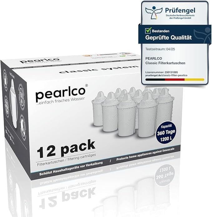 PearlCo 280125 Klassieke waterfilterpatronen, verpakking van 12 stuks, compatibel met Brita Classic