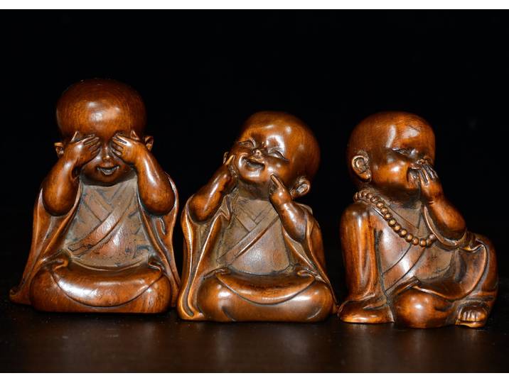Buis lobulaire boutique chinoise ne regarde pas, ne dites pas, ne pleurent pas, ornements de décoration de maison, petits ornements de bureau.