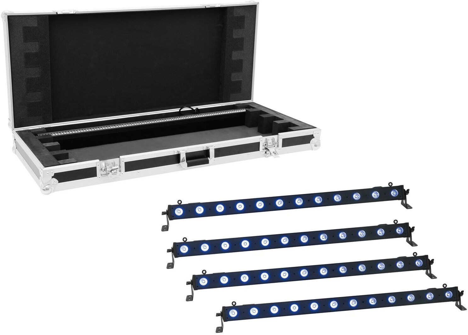 EuroLite Set 4x Led Bar-12 Qcl Rgb+uv Leiste + Case