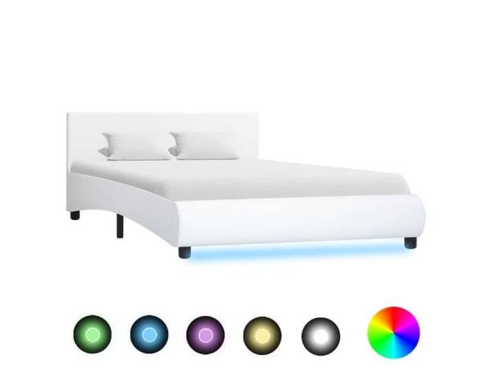 Cadre de lit STAR - Structure de lit Chambre - design moderne - avec LED Blanc Similicuir - 140x200cm