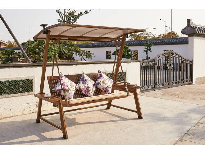 Gartenschaukel Vaska - Gartenbank mit Schaukelfunktion aus Aluminium - Braun - Luxusbetten24