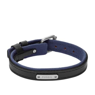 Armband FOSSIL "Schmuck Geschenk Metall, Leder, Textil EVERETT", blau (metallfarben, schwarz, blau), Armbänder, Damen, 28,2cm, Leder Metall Textil, Leder, Metall, Textil, Armband