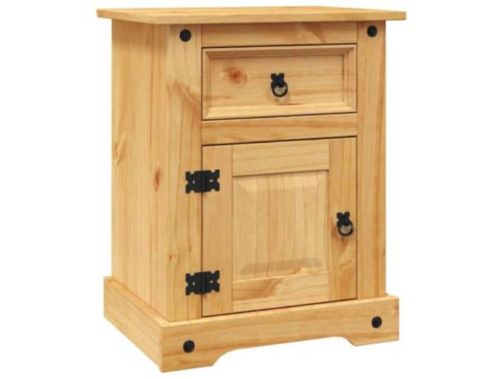 KDVXBCQJH Nachttisch Kiefer Massiv Beistelltisch Braun 53x39x66 cm Rustikales Mexiko-Design mit schwarzen Metallbeschlägen und praktischem Stauraum für Schlafzimmer und Wohnbereich.