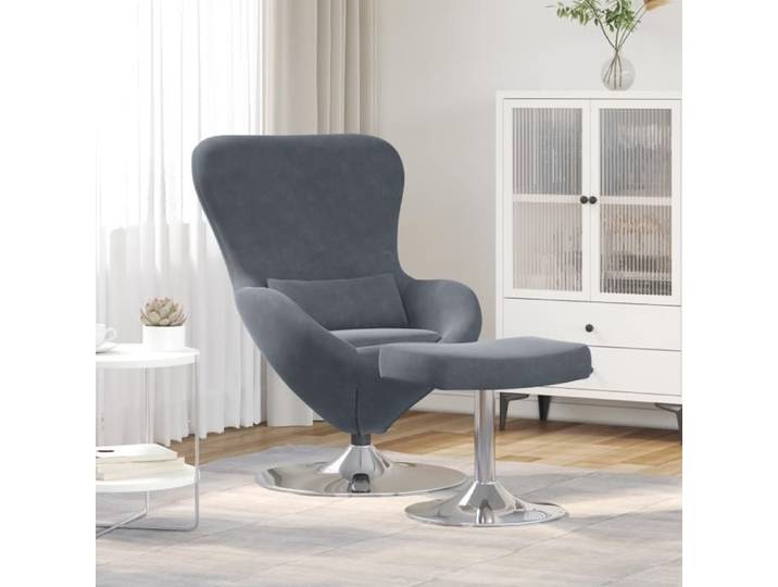 Fauteuil - Œuf - Velours gris foncé - 1 place - Accoudoirs inclus