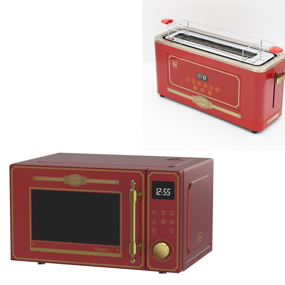 Kaiser Empire M 2530 RotEm Mikrowelle 25L Mikrowellenherd mit Heißluft Grill 25 Funktionen+Retro-Toaster T 4000 RotEm
