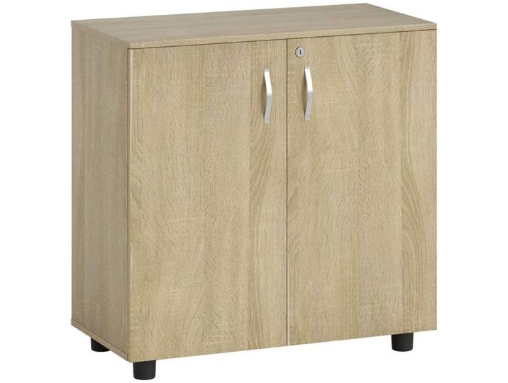 LIA Armoire de bureau à 2 niveaux meuble de rangement bureau avec 2 portes serrures et clés 80x40x80cm chêne