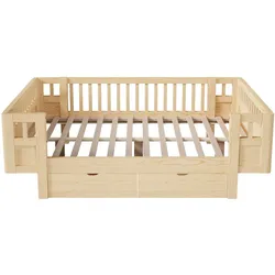 STILVORA Plattformbett Massivholz/MDF Holzfarbe 140x200 cm, gewerblich geeignet, 2 Schubladen, Schutzgitter