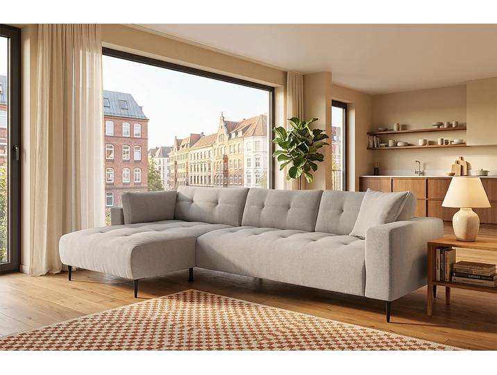 Ecksofa TRENDS BY HG Leo, B: 309, in Cord und Chenille , beige (b737 vinci 25 light grau), B:309cm H:79cm T:158cm, 95% Polyester;5% Polyamide, Sofas, Ecksofa