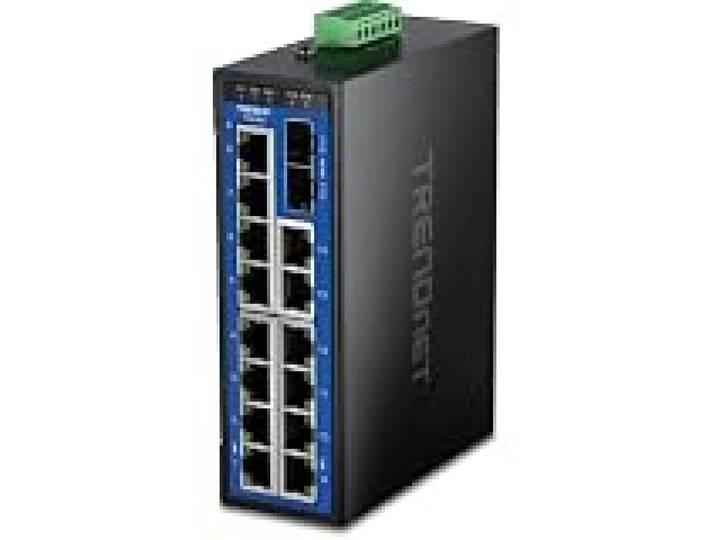 TRENDnet, TI-G162, Commutateur sur rail DIN Gigabit industriel non géré à 16 ports, 14 ports Gigabit, 2 emplacements SFP Gigabit, capacité de commutation de 32 Gbit/s, commutateur réseau Ethernet IP30