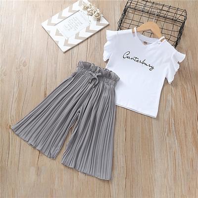 Sommer mädchen kleidung sets kinder t-shirt breite bein hosen anzüge kinder kurzarm baby mädchen kleidung