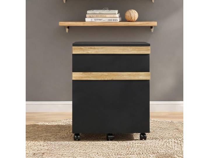 Caisson de bureau mobile 2 tiroirs noir imitation bois 48x40x59 5 cm – Tri de dossiers A4/Légal