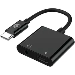 Bigben USB-C / 3.5mm Klinke und USB-C Ladeadapter, Audio Adapter, Schwarz