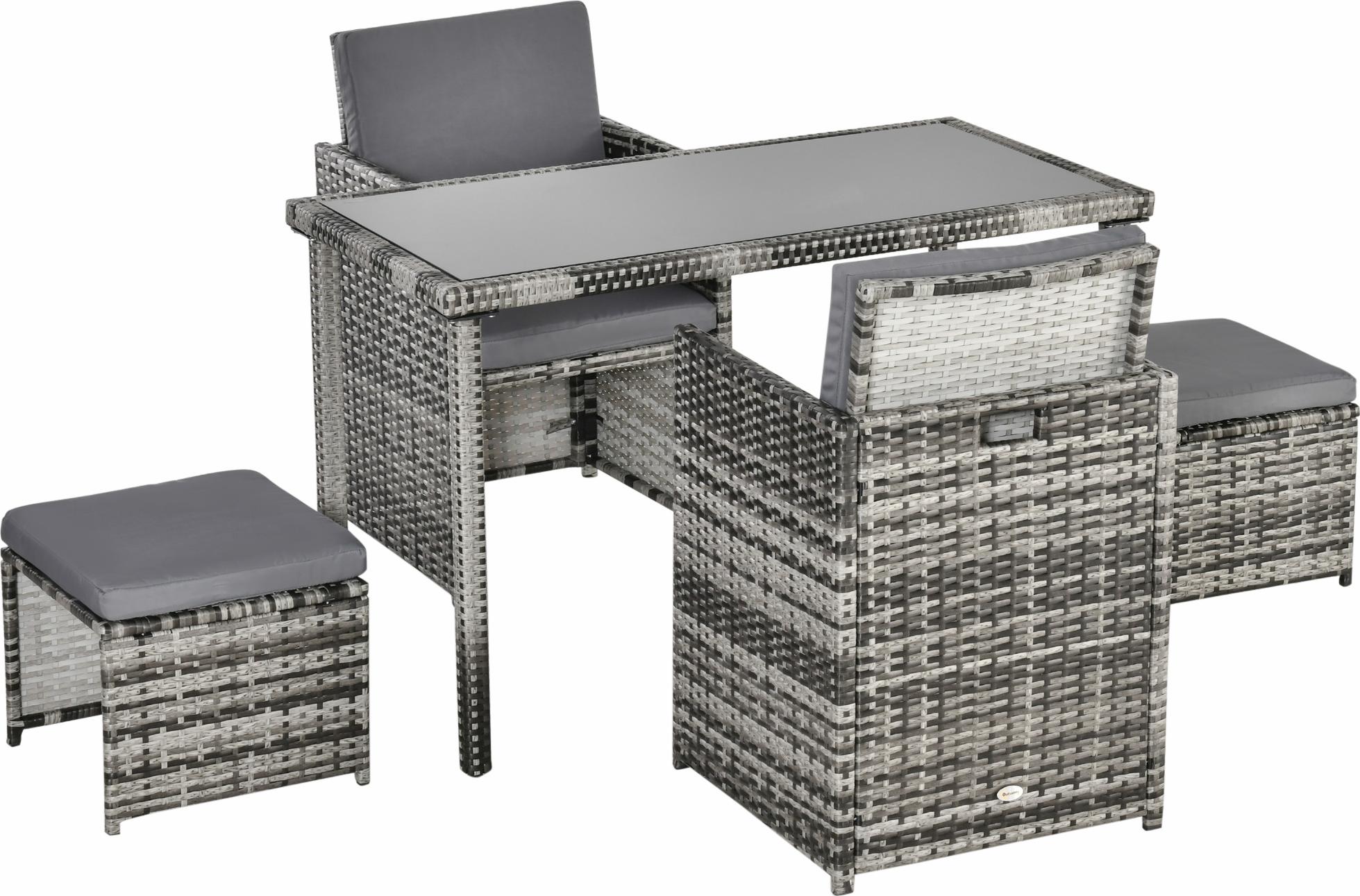 Polyrattan Sitzgruppe für 4 Personen Essgruppe Gartenset Garnitur mit Kissen, Grau