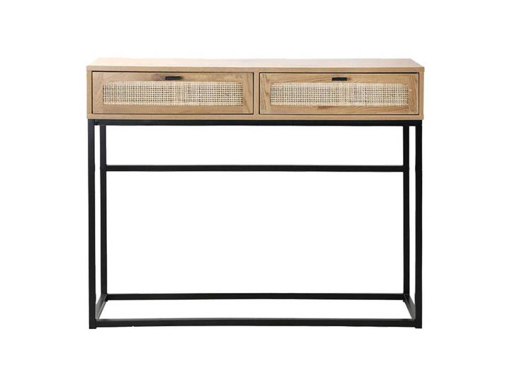Calicosy Konsole aus Rattan mit 2 Schubladen - L100cm, Apfelbaumfarben, Holzwerkstoff, 35x80x100 cm, Wohnzimmer, Wohnzimmertische, Konsolentische