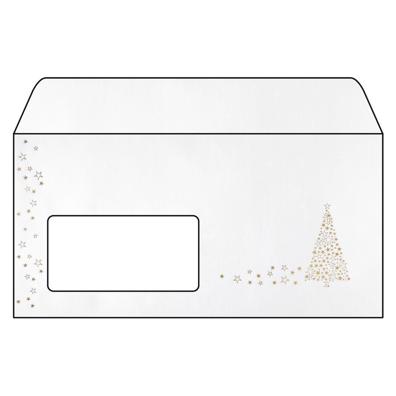 SIGEL 50 Weihnachtsbriefumschläge Golden Tree DIN lang mit Fenster