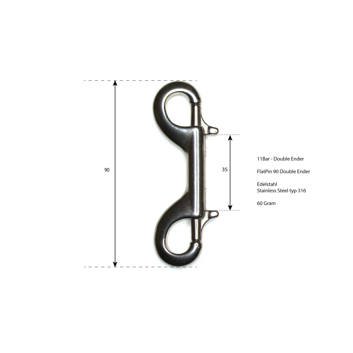 11BAR - Flatpin Double Ender - 90 mm Edelstahl V4A