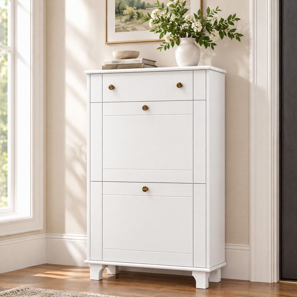 Homcom Meuble chaussure entrée étroit avec tiroirs blanc Blanc 60x99x24cm