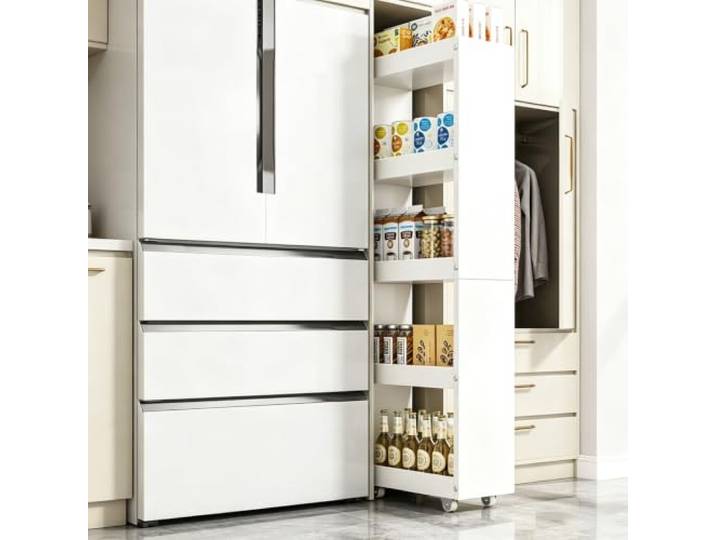 Schmales Küchenregal mit Rollen, Nischenwagen für Küche, Bad & Haushalt Platzsparendes Design, Robuste Bauweise, Mobile Aufbewahrung, Vielseitig Einsetzbar(WHITE,5Tier 133x35x20)